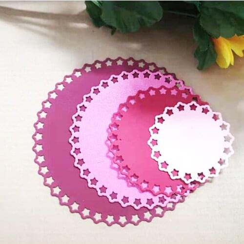 WYSE 4PCS/SET Circle Metal Cutting Dies Round die Star Lace Scrapbooking Die Cut for DIY Embossing Craft Paper Decoration