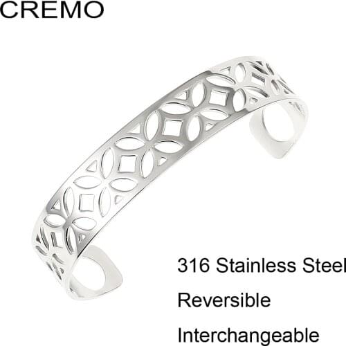 Cremo Cuff Bangles For Women Stainless Steel Bracelets Argent Bijoux Manchette Reversible Leather Pulseiras For Girls Gift