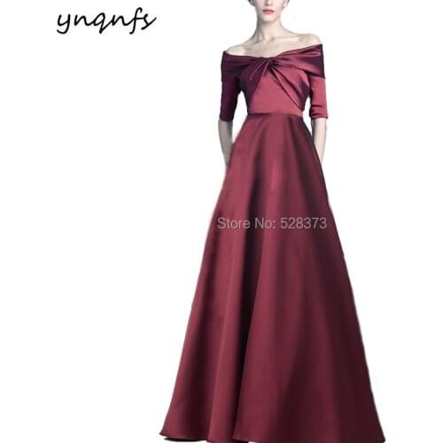 YNQNFS Formal Dress Women Elegant Satin Off Shoulder Mother of the Bride Dresses Red/Brown/Purple/Fuchsia/Burgundy MD326