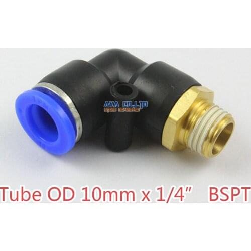 10 Pieces Tube OD 10mm x 1/4" BSPT Male Elbow Pneumatic Connector Push In To Connect Fitting One Touch Quick Release Air Fitting