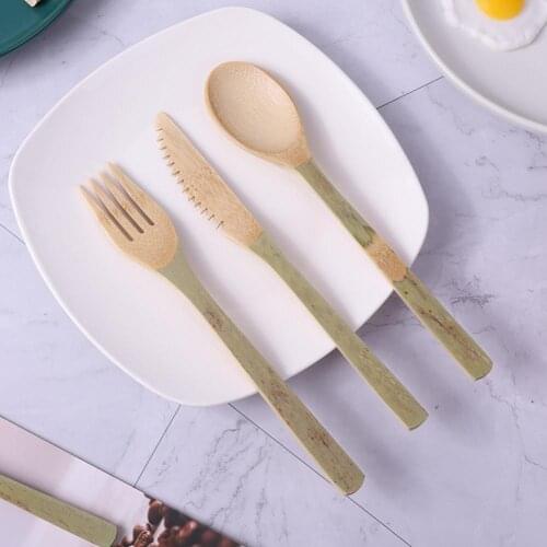3Pcs/Set Bamboo Tableware Portable Simple Convenient Fruit Fork Cake Spoon Small Cutter Tableware for Travel Home Outdoor