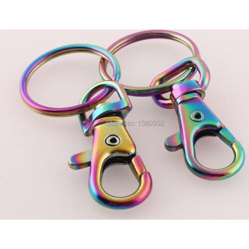5pcs/lot Rainbow Color Lobster clasp Snap Hook With Key Ring Split Ring Spring Clip buckle DIY hardware Decoration accessories