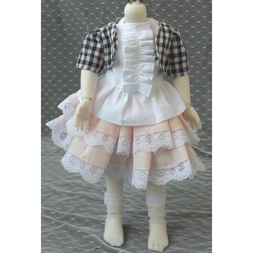 Doll accessories bjd clothes 1/4 1/6 baby lovely dress cute plaid shirt dress socks