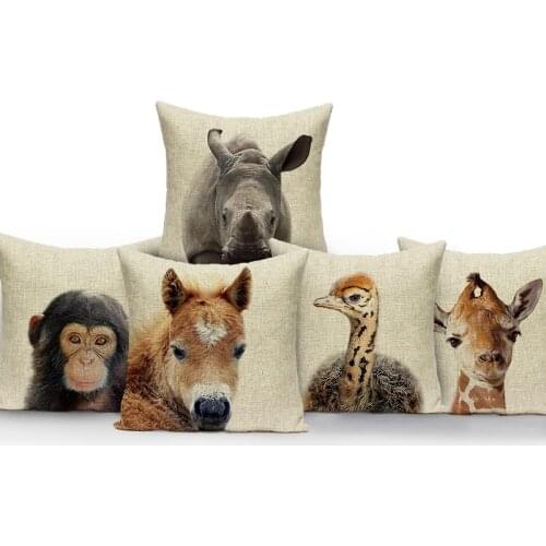Animals Monkey Deer Lion Pattern Cushion Cover Polyester Tiger Lion Pillowcase Home Decor Throw Pillow Cover For Sofa Seat