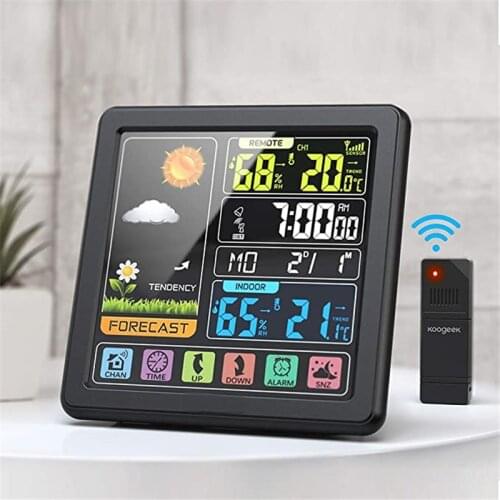 Indoor Outdoor Digital Weather Station Wireless LCD Display w/ Alarm Clock Real-Time Temperature/Humidity/Forecast Function Home