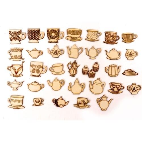 Wooden European Style Palace Cup kettle Pattern Handmade Crafts Accessory Home Decoration Scrapbookings DIY 30-45mm 10Pcs