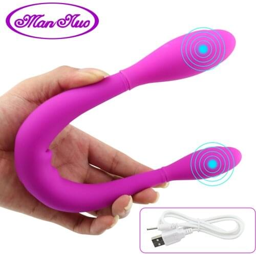 Double Ended Dildo Vibrator Silicone Lesbian Vagina Anal Vibrator G Spot Clitoris Stimulator Intimate Woman Sex Toy USB Charging