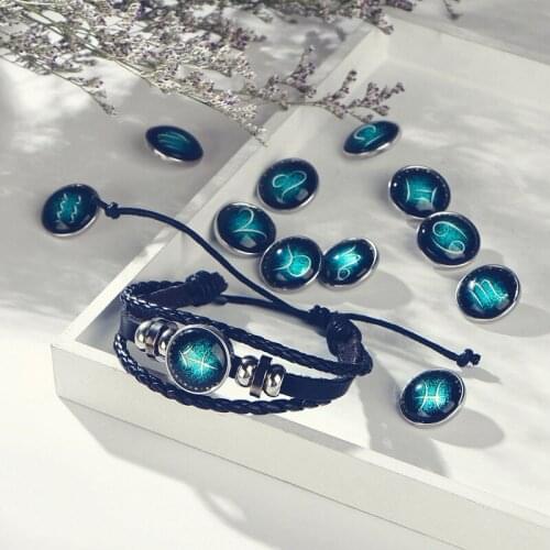 Europe United States Hand-woven Beaded Retro Constellation Bracelet Twelve Constellation Leather Bracelet