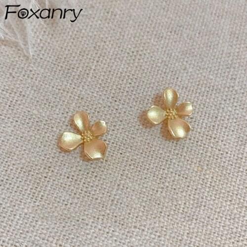 Foxanry Prevent Allergy 925 Sterling Silver Stud Earrings for Women Girl Summer New Trendy Elegant Sweet Flower Jewelry Gifts