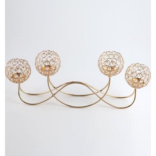 4-Arms Crystal Candle Holders Metal Candelabras Delicate Gold Candlesticks Wedding Flower Patter Home Hotel Decor