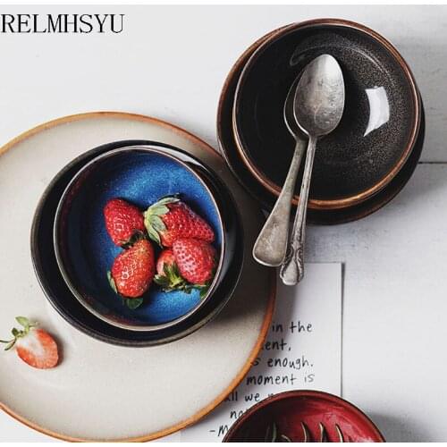 1PC RELMHSYU Japanese Style Ceramic Kiln Household Rice Fruit Small Soup Dinner Bowl Tableware