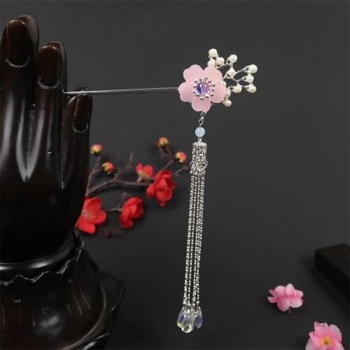 Chinese Hanfu headdress womens ancient style gold flower hairpin bridal crystal hair comb hair ornament