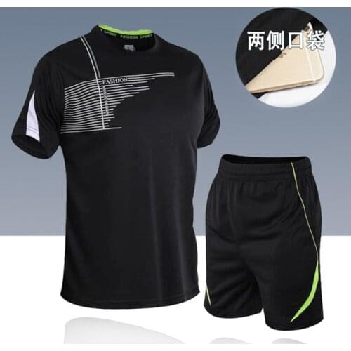 Set Of 2 Pcs Mens Sportswear Striped Short Sleeve T-shirt & Shorts Set Summer Tracksuit 2021 Basketball Football Sweatshirt Suit