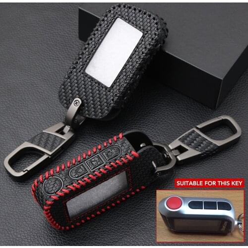 Carbon Fiber Pattern Leather Key Case For Starline A93 A63 A96 Car LCD Alarm Remote Controller Keychain Cover Hand-Made Style