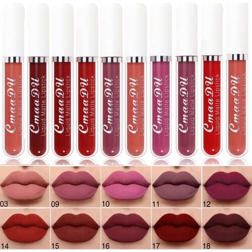 Cmaadu 18 Colors Matte Velvet Lip gloss Long Lasting Matte Liquid Lipstick Nude Lip gloss Waterproof Red Lip Tint Cosmetics