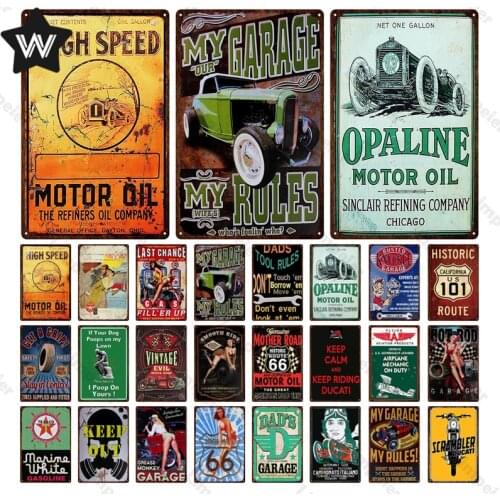 Garage Metal Plaque Gasoline Wall Sticker Vintage Wall Art Tin Plate Shabby Metal Sign for Man Cave Decor Motor Oil Metal Plaque
