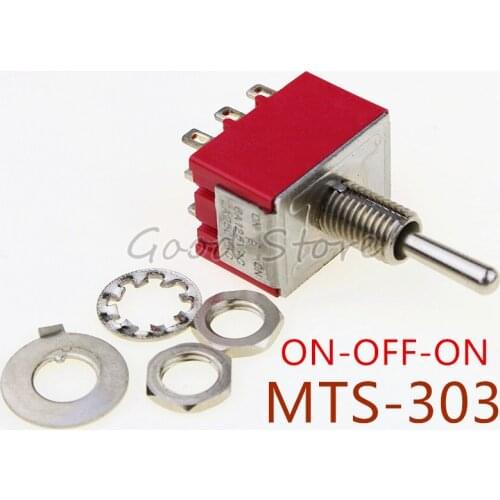 MTS-303 Red ON-OFF-ON 6MM Latching Switches 3 Position 3P2T 125VAC/6A 250VAC/3A 3 Pole Miniature Toggle Switch