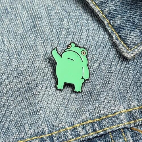 Cartoon Cute Funny Green Frog Erect Middle Finger Enamel Alloy Badge Brooch Pin Clothes Lapel Backpack Bags Accessories Gift