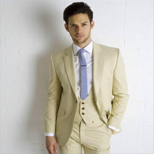 New Classic Mens Suit Smolking Noivo Terno Slim Fit Easculino Evening Suits for Men Beige Wedding Notched Lapel Formal Grooms