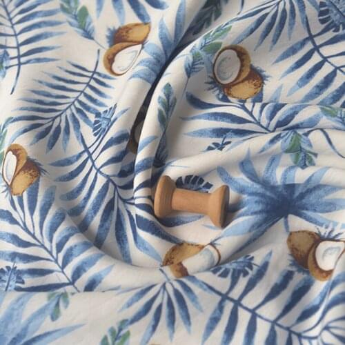 One meter Polyester cotton fabric Coconut leaf and shell printing tissu Cheongsam garment, dress, gown, curtain fabrics