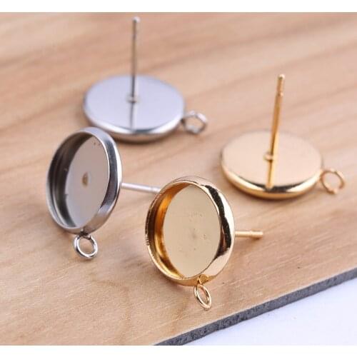 Onwear 20pcs gold plated Stainless steel blank stud earring base fit 10mm cabochon connect bezel settings diy jewelry findings