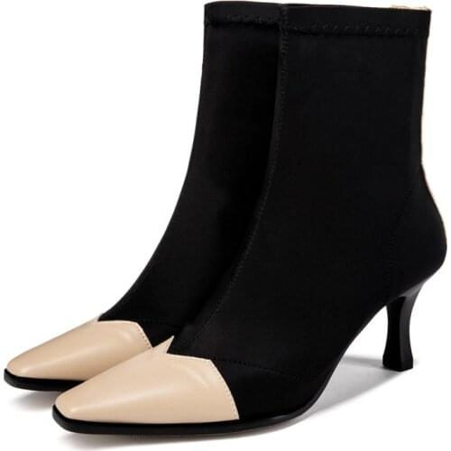 Autumn Winter Elastic Stretch Boots Fashion Casual Zipper Mid Heels Boots Sexy Sock Boots Pointed Toe Shoes Ankle