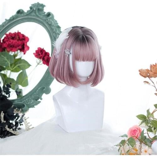 Lolita Wig With Bangs For Women Straight Short Hair Star Hairstyle Party Cosplay Bob Wig D710