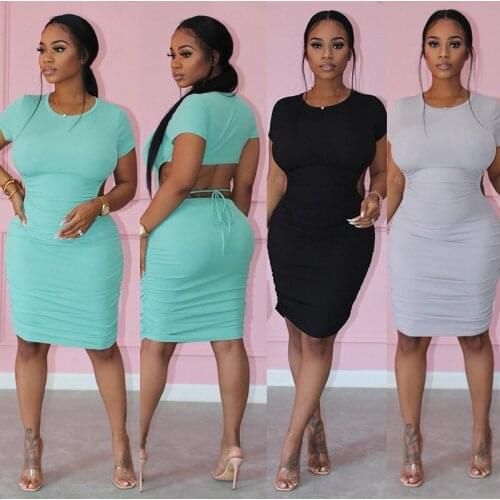 SKMY New Dresses For Women 2021 Bodycon Backless High Waist Long T-Shirt Dress Short Sleeve Vacation Outfits Clubwear