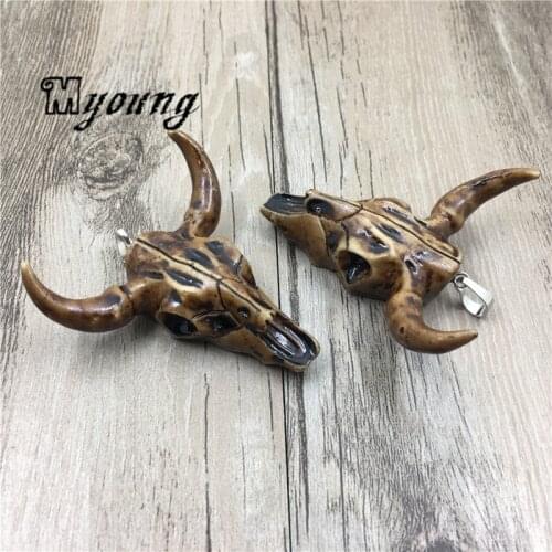 Brown Bull Skull Pendant, Buffalo Cattle Skull Pendant, Trim- Longhorn Cattle Skull Charm MY1769