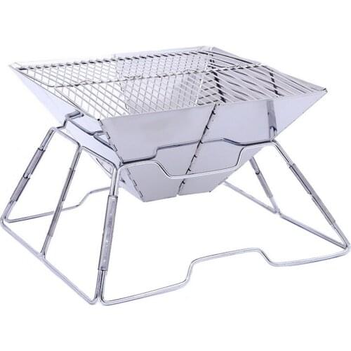 Portable Stainless Steel BBQ Grill Non-stick Surface Folding Barbecue Grill Outdoor Camping Picnic Tool