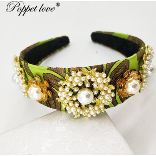 Baroque Luxury Princess Crown Style Bride Wedding Hair Holder Accessoires Vintage Leaf Pearls Gold Metal Hairband Wig Head Band