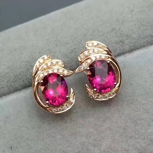 Fashion natural red garnet stud earrings Natural gem stone earrings Wings Lucky 925 silver female earrings wedding gift jewelry