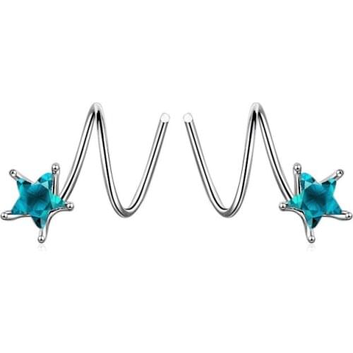 Double-eared Earrings Personality Student Girl Small Fresh Dark Blue Five-pointed Star Small Girl Earrings Silver Earrings