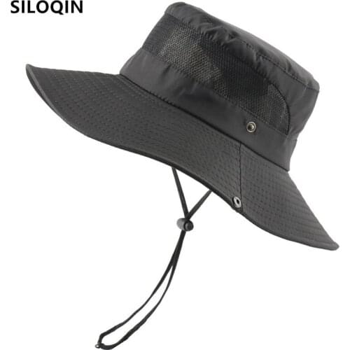 SILOQIN Summer Womens Panama Beach Hats Mesh Yarn Breathable Bucket Hat Mens Cap New Wind Rope Fixed Adjustment Fishing Caps