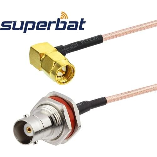 Superbat BNC Female Jack Bulkhead with O-ring Straight to SMA Male Plug Right Angle RG316 15cm Jumper Cable Wireless