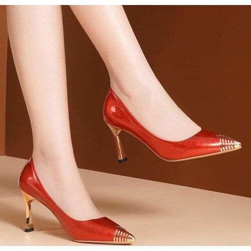 Rimocy Luxury Wine Red Party Womens Pumps New Spring Elegant Pointed Toe Thin Heels 8 CM Office Lady Mix Color PU Single Shoes