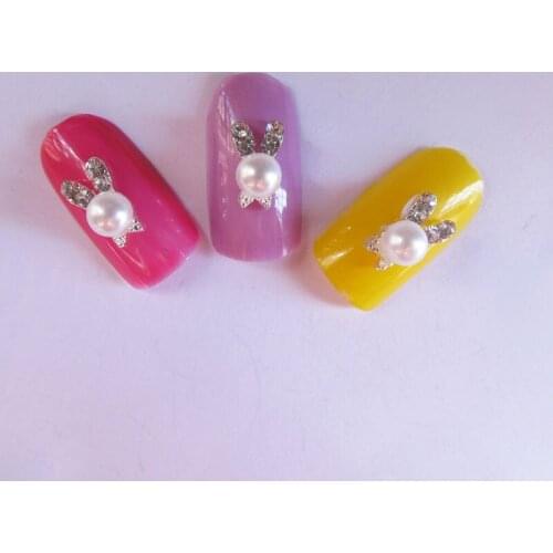 High Quality White Pearl Alloy 3d Nail Art Decoration set 10pcs New Arrival Rabbit Fashion Nail Jewelry F150