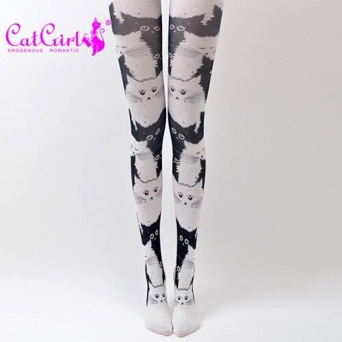 High Quality Patterned Print Pantyhose Women Cat Painting Tights
