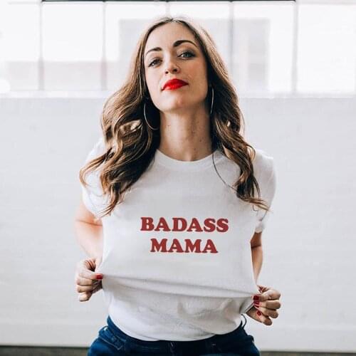 Badass Mama Letter Print Women Funny White T-shirt Short Sleeve Grunge Streetwear Summer Tops Tumblr Harajuku Clothing Camisetas