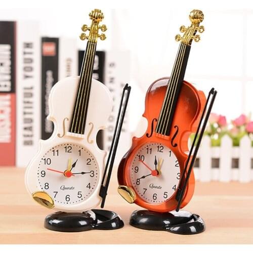 1Pc Violin Alarm Clock Creative Musical Bedside Alarm Clocks Ornaments Home Living Room Desktop Digital Clock Decorations Gifts