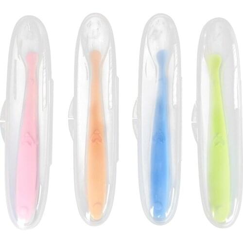 1Pcs Baby Spoon Feeding with Storage Box Non-Slip Baby Trainning Spoon Food Grade Silicone Cute Baby Feeding Tableware