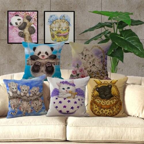 1 piece Cartoon Animal Cat Panda Tiger Seat pillow cover pillowcase Decorative Chair Home Throw Pillow Case 45*45cm A1009