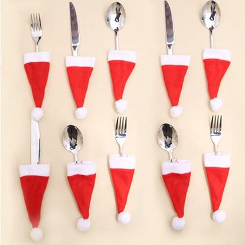 10pcs Christmas Decorations for Home Mini Cap Tableware Cutlery Holder Bags Christmas Hat Navidad Natal Christmas Table Decor