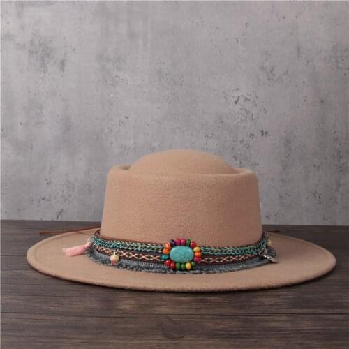 100% Wool Women Men Fedora Hat For Dad Black Pork Pie Hat Gentleman Flat Bowler Porkpie Top Jazz Hat