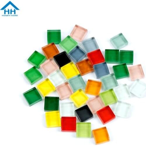 110 Pieces Square Glass Mosaic Tiles Pieces for DIY Art and Crafts Supplies Kids Vitreous Puzzle Art Craft Kid Transparent Stone