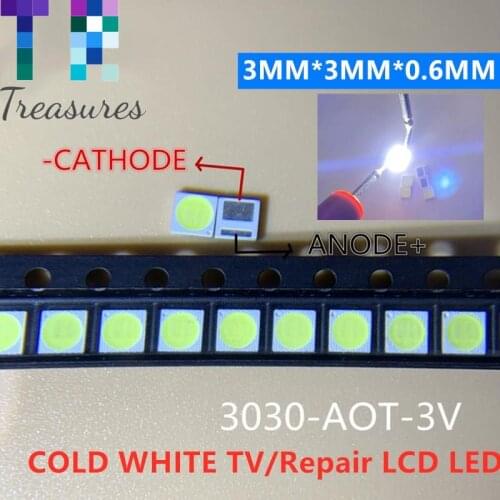 2000PCS AOT Backlight High Power LED 1.5W 3V 3030 94LM Cool white LCD Backlight for TV Application EMC 3030C-W3C3 aot