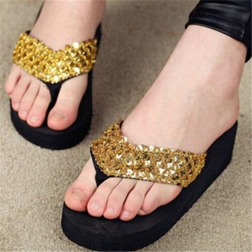 2021 Women Sequins Beach Slippers Flip Flops Sandals Casual Women Fashion Wedges Platform Slippers New Hot Sale
