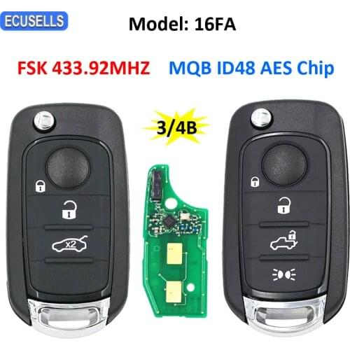 3/4 Button Remote Car Key FSK 433.92Mhz MQB Megamos AES ID48 Chip for Fiat 500X Egea Tipo 2016 2017 2018 SIP22 Blade Model 16FA