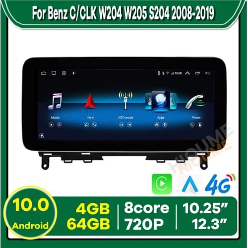 12.3'' Android 10 8Core 8+64G Car GPS Radio Multimedia for Mercedes Benz C-Class W204 W205 GLC X253 V Class W446 2008-2018