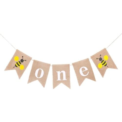 Baby First Year Birthday Party Banner Bee Lion Animals ONE Fox Burlap Garland Bunting